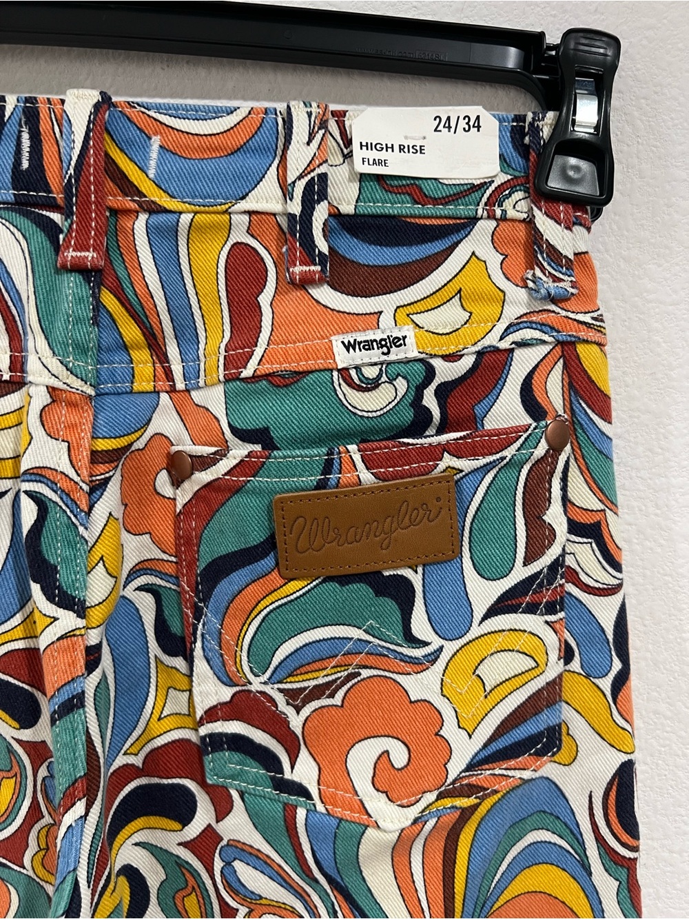 Wrangler Retro High Rise Flare Jeans 24 Psychedelic Paisley Print Festival Denim - Picture 5 of 7